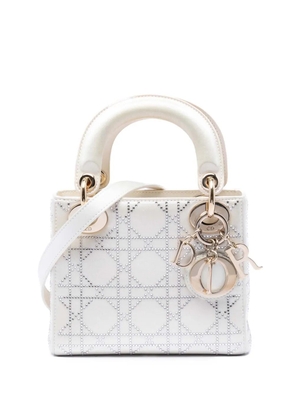 Christian Dior Pre-Owned 2014 Mini Satin Cannage Crystal Embellished Lady Dior satchel - White