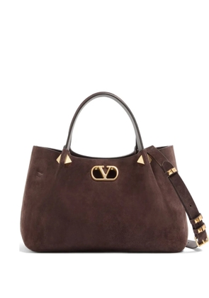 Valentino Garavani small shopping bag in soft suede - Brown