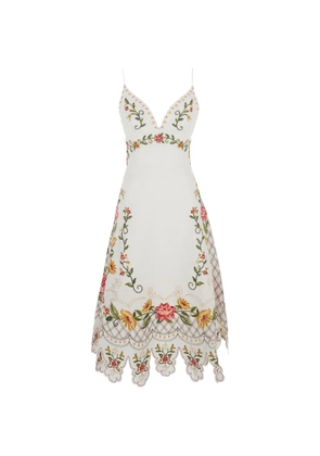 FARM Rio embroidered scalloped midi dress - White