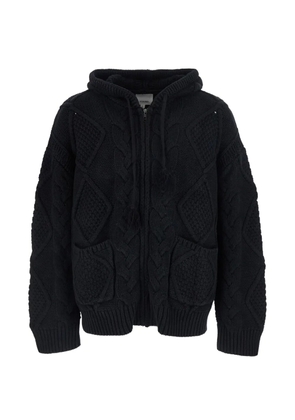 FOUND cable-knit zip-up hoodie - Black