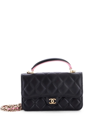 CHANEL Pre-Owned Classic Top Handle Flap Phone Holder with Chain Quilted Lambskin crossbody bag - Black