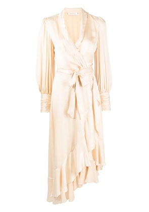 ZIMMERMANN ruffled silk wrap midi dress - Neutrals