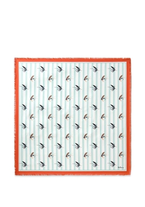 Mulberry feather-print frayed scarf - White