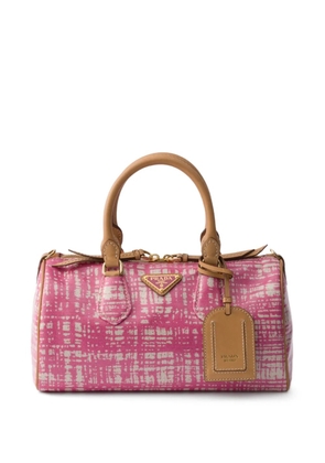 Prada small linen blend and leather top-handle bag - Pink