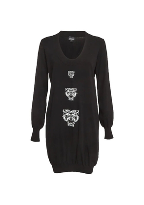 Just Cavalli Vintage logo intarsia knit mini sweater dress - Black