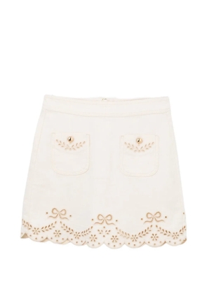 Self-Portrait broderie mini skirt - Neutrals