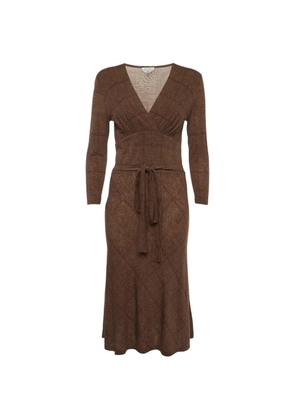 Max Mara herringbone belted midi dress - Brown