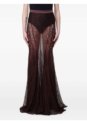 Elisabetta Franchi sheer lace-overlay flared maxi skirt - Brown