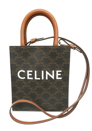 Celine Pre-Owned 2022 Mini Triomphe Coated Canvas Vertical Cabas satchel - Brown