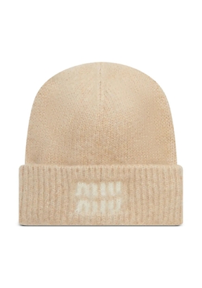 Miu Miu mohair wool logo hat - Neutrals