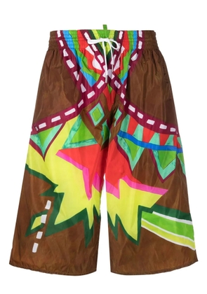 DSQUARED2 long graphic-print swim shorts - Brown