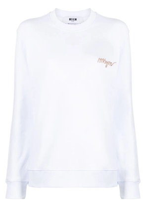 MSGM logo-embroidery cotton sweatshirt - White