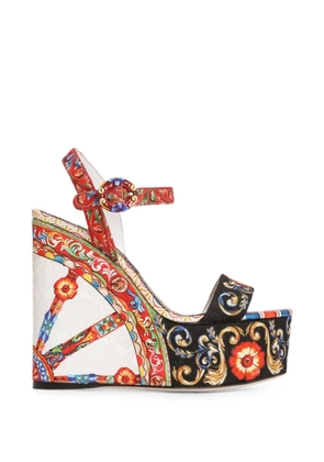 Dolce & Gabbana Carretto-print brocade wedge sandals - White