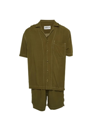 GCDS contrast-stitch button up shirt shorts set - Green