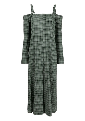 GANNI seersucker cold-shoulder dress - Green