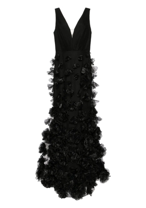 Marchesa Notte floral-appliqué tulle gown - Black