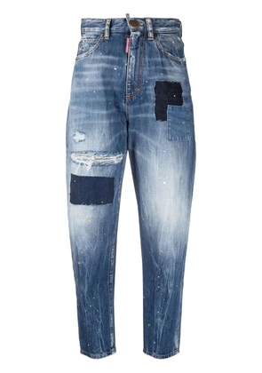 DSQUARED2 distressed patchwork cropped jeans - Blue