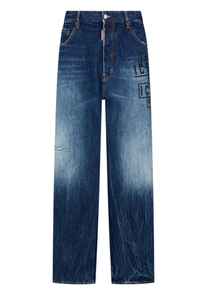 DSQUARED2 Icon-print high-rise straight-leg jeans - Blue