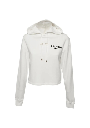 Balmain Pre-Owned flocked logo hoodie - White