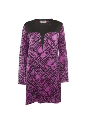 Saint Laurent Pre-Owned long-sleeve abstract-print silk mini dress - Purple