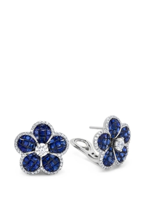 Jewels Aficionado sapphire and diamond flower earrings - Silver