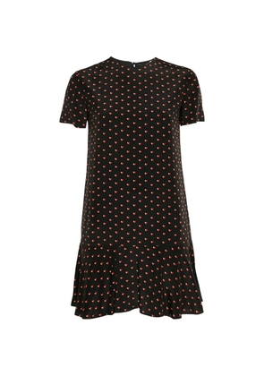 Saint Laurent Pre-Owned heart-print ruffled-hem mini dress - Black