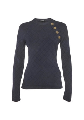 Balmain Pre-Owned button-detail diamond-knit sweater - Blue