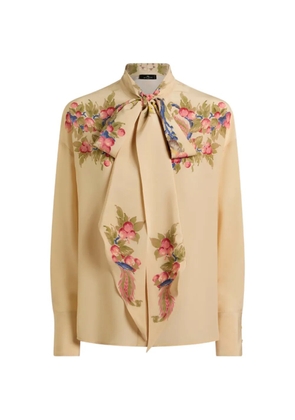 ETRO silk shirt with silk scarf and placed floral print - Neutrals