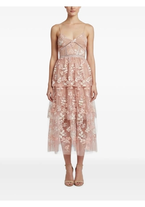 Self-Portrait floral-embellished tiered midi dress - Pink