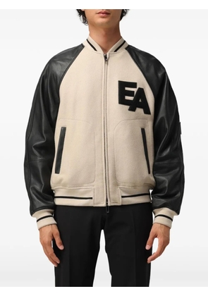 Emporio Armani logo-patch panelled varsity jacket - Neutrals