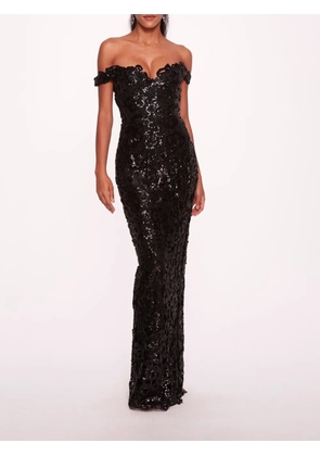 Marchesa Notte sequin sweetheart-neck gown - Black