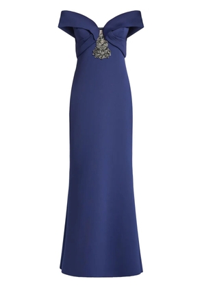 Badgley Mischka off-shoulder sweetheart-neck gown - Blue