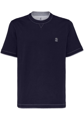 Brunello Cucinelli logo-embroidered contrast-trim T-shirt - Blue