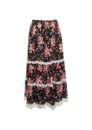 Gucci Pre-Owned floral-print lace-trim midi skirt - Black