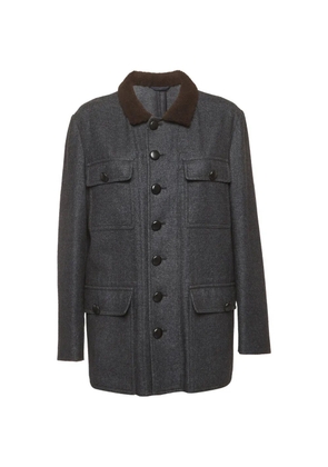 Alexander McQueen Pre-Owned shearling-collar single-breasted coat - Grey