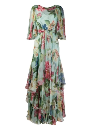 Dolce & Gabbana floral print draped neck dress - Blue