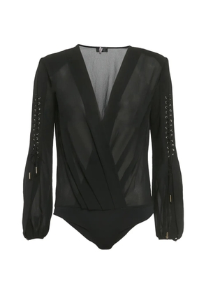 Elisabetta Franchi lace-up sheer long-sleeved bodysuit - Black
