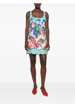 FARM Rio scalloped-trim graphic-print mini dress - Blue