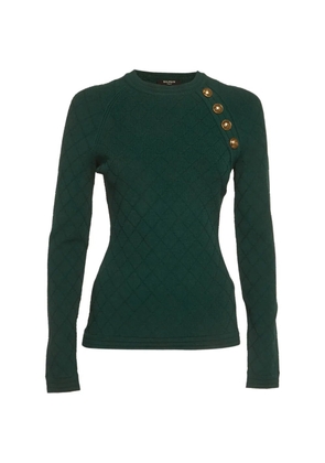 Balmain Pre-Owned textured-knit button-detail sweater - Green