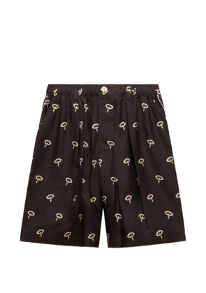 Marni brown silk twill pajama shorts with floral print