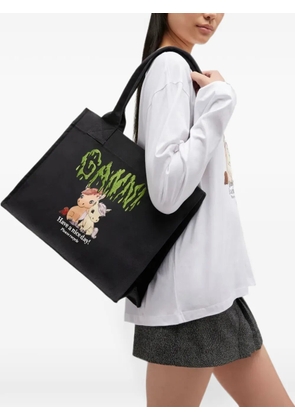 GANNI large pony-print tote bag - Black