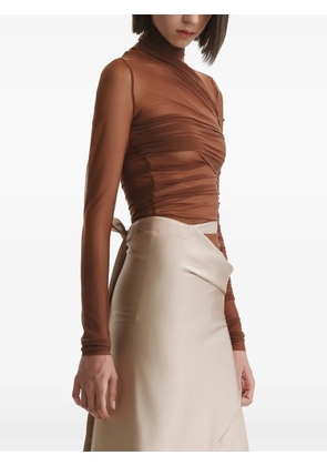 2310 STUDIO ruched sheer top - Brown