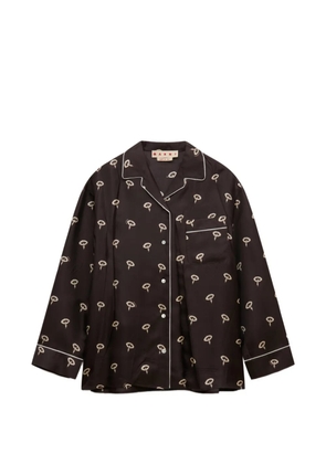 Marni brown silk twill pajama shirt with floral print