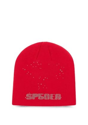 SP5DER rhinestone-embellished Skully beanie hat - Red