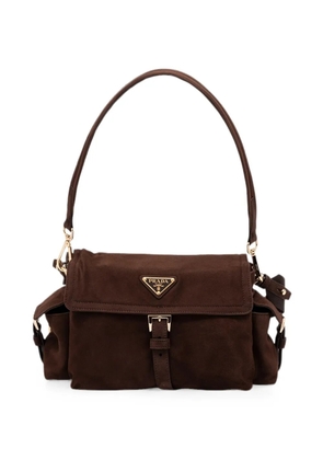 Prada Explore medium suede logo-plaque shoulder bag - Brown