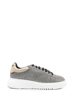 Emporio Armani glitter-effect logo-patch sneakers - Grey