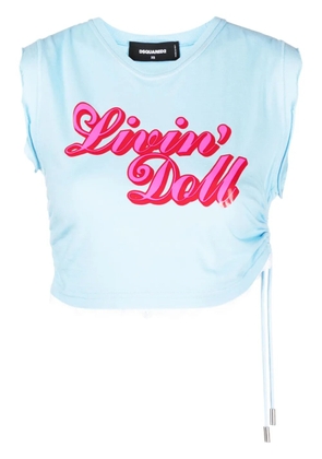 DSQUARED2 logo-print cropped T-shirt - Blue