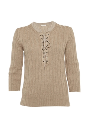 Chloé Pre-Owned lace-up ribbed long sleeve sweater - Neutrals