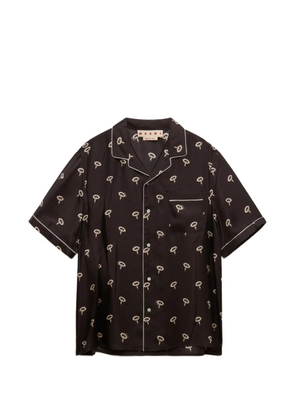 Marni brown silk twill pajama shirt with floral print