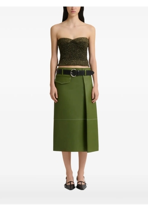 Marni green bonded nappa leather midi skirt with pocket